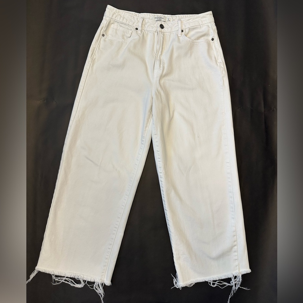 Hidden Jeans Los Angeles White Cropped Wide Leg Raw Hem Denim Size 29 - Picture 5 of 7